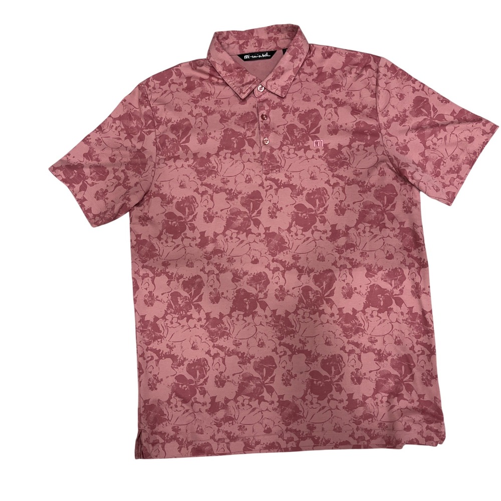 TravisMathew Polo Shirt Mens Size Large Pink Floral Print Golf Top‎ Excellent